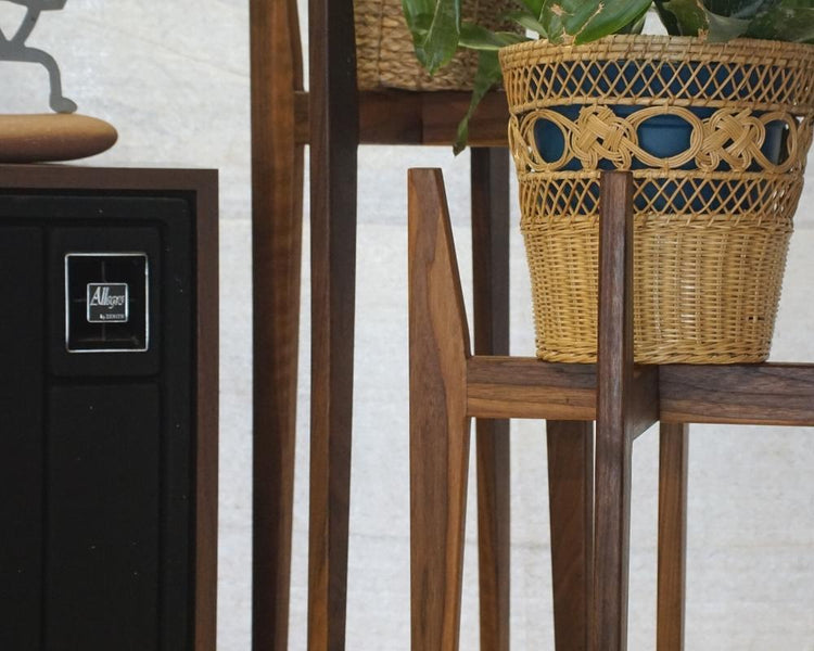 Wooden Plant Stand | Mid Century Modern Walnut Plant Stand