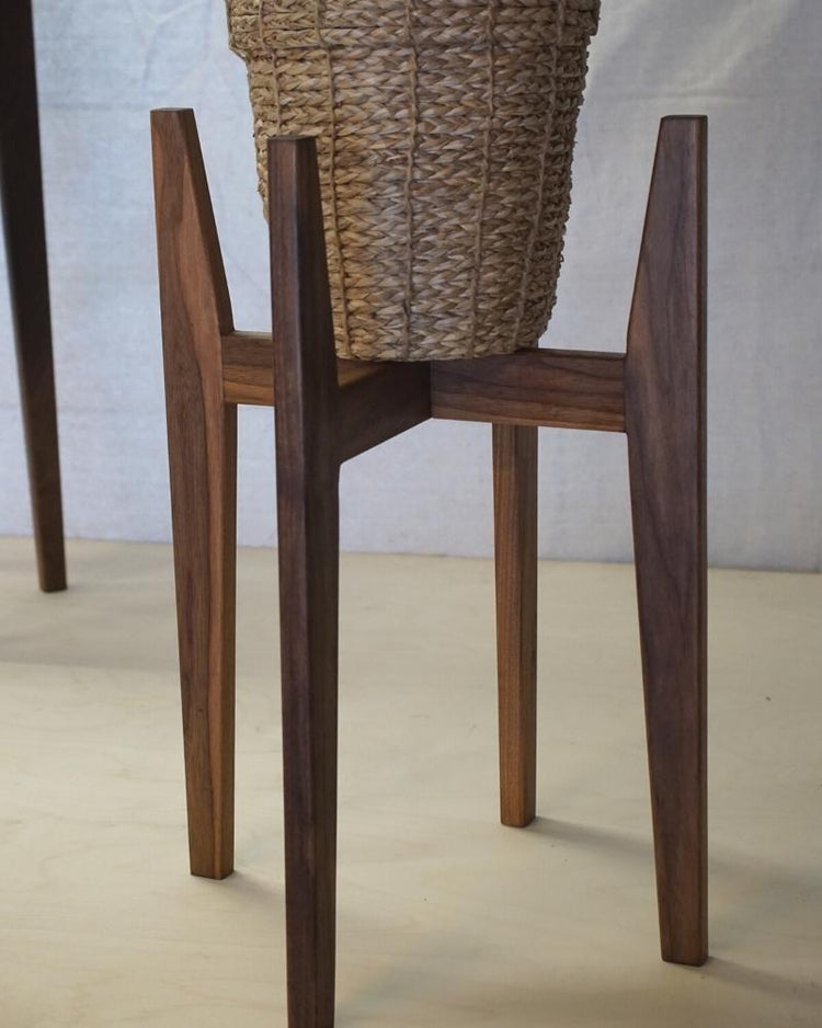 Wooden Plant Stand | Mid Century Modern Walnut Plant Stand