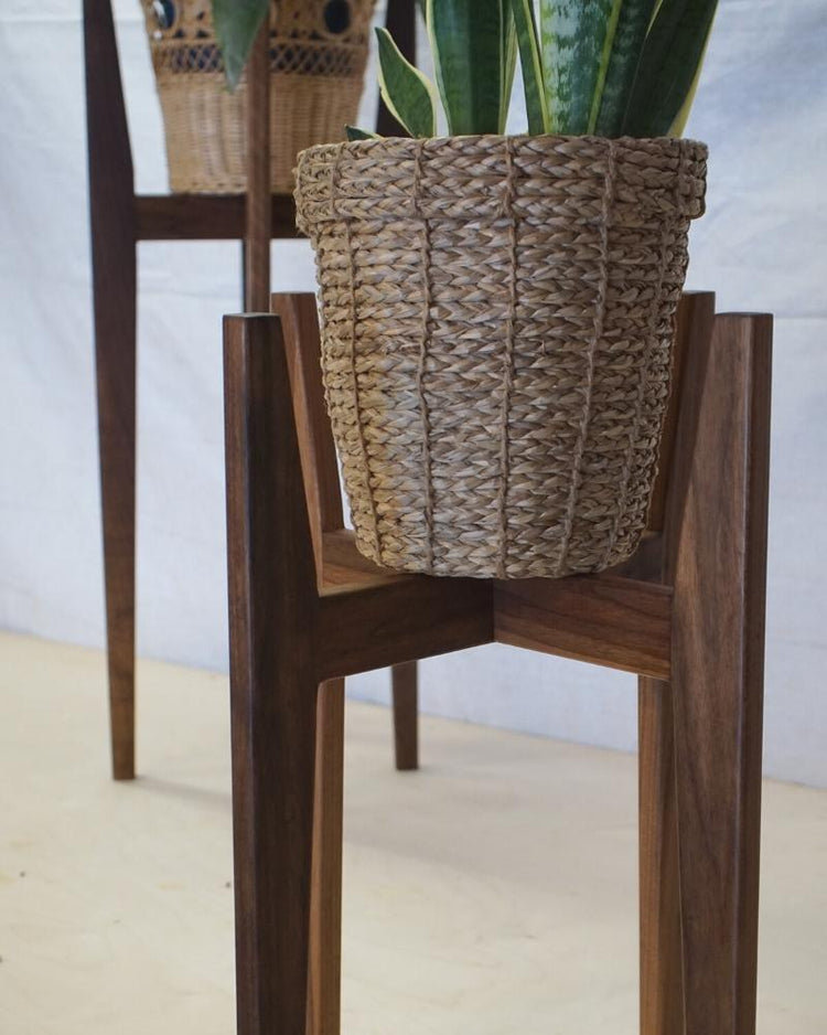 Wooden Plant Stand | Mid Century Modern Walnut Plant Stand