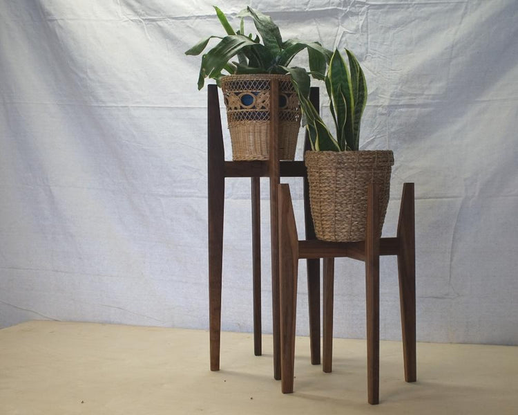 Wooden Plant Stand | Mid Century Modern Walnut Plant Stand