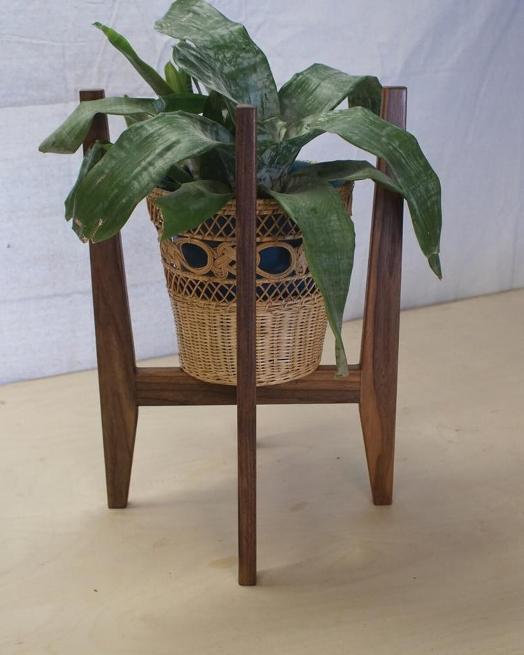 Wooden Plant Stand | Mid Century Modern Walnut Plant Stand