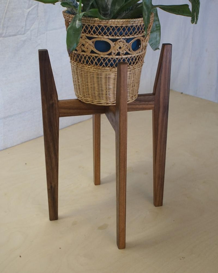 Wooden Plant Stand | Mid Century Modern Walnut Plant Stand