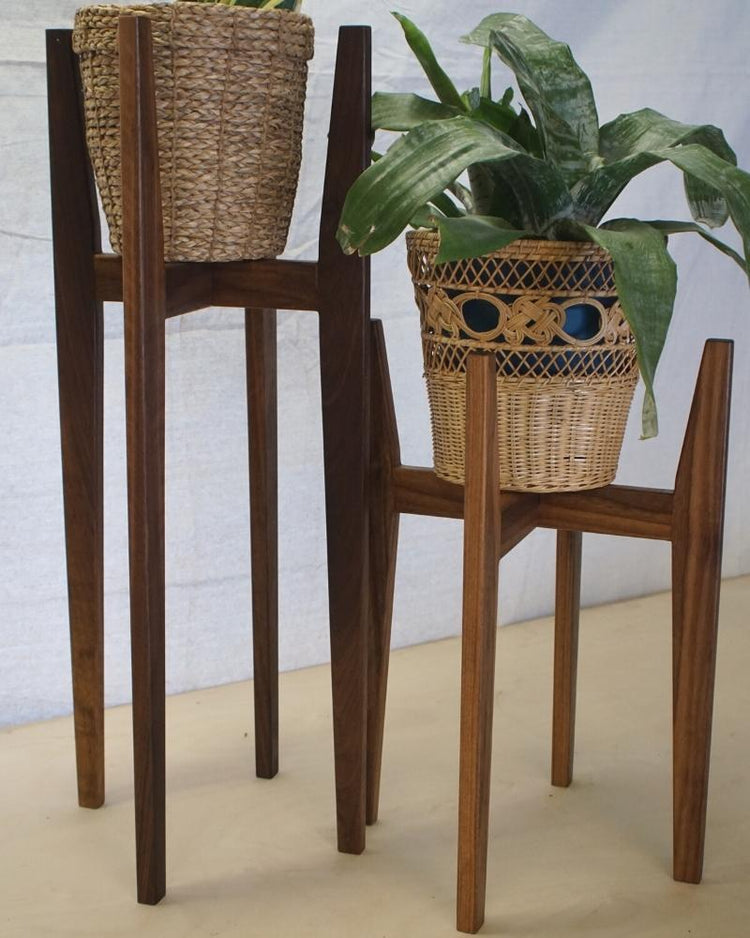 Wooden Plant Stand | Mid Century Modern Walnut Plant Stand
