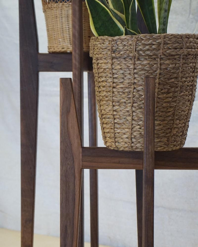 Wooden Plant Stand | Mid Century Modern Walnut Plant Stand